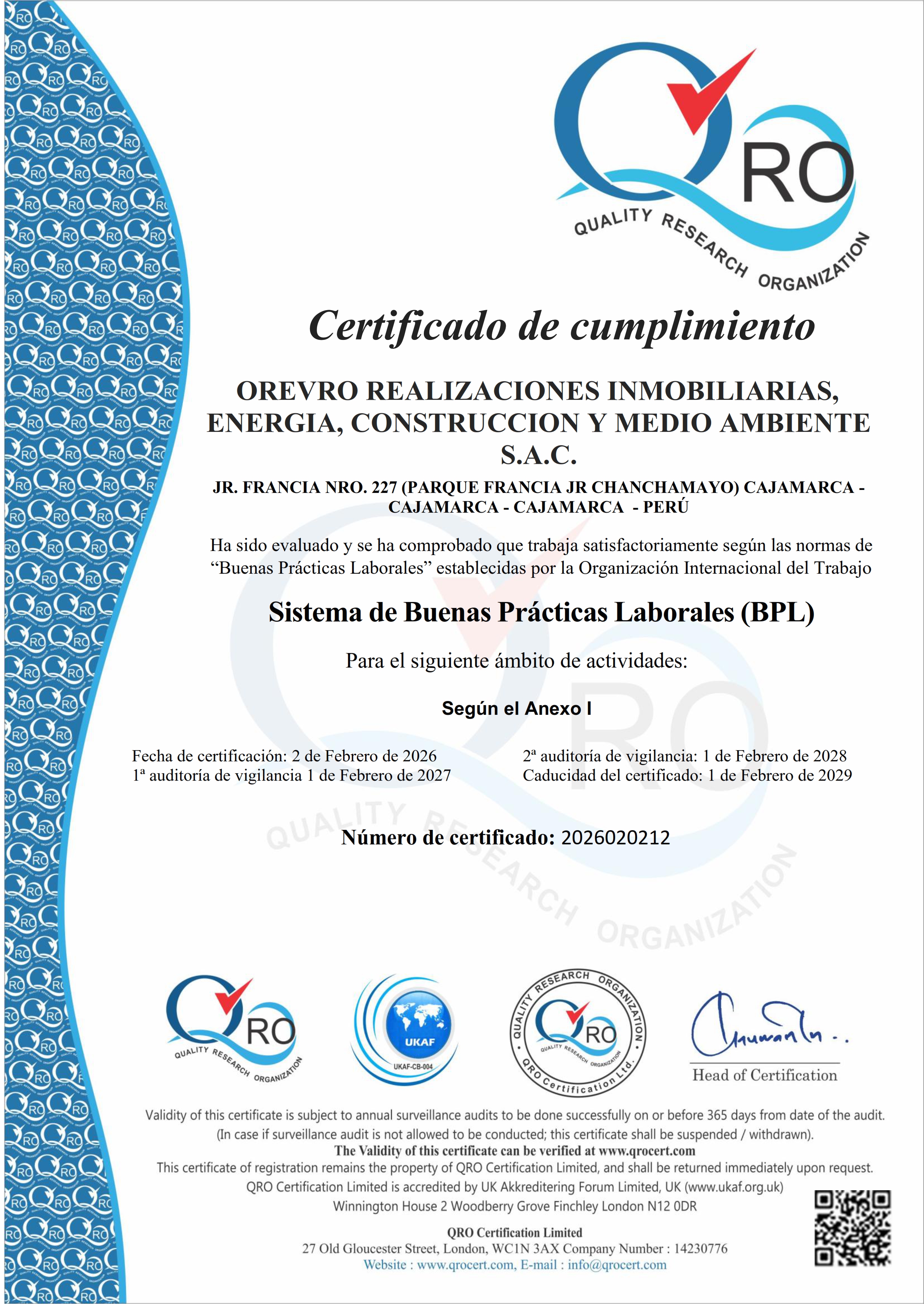 Certificado BPL