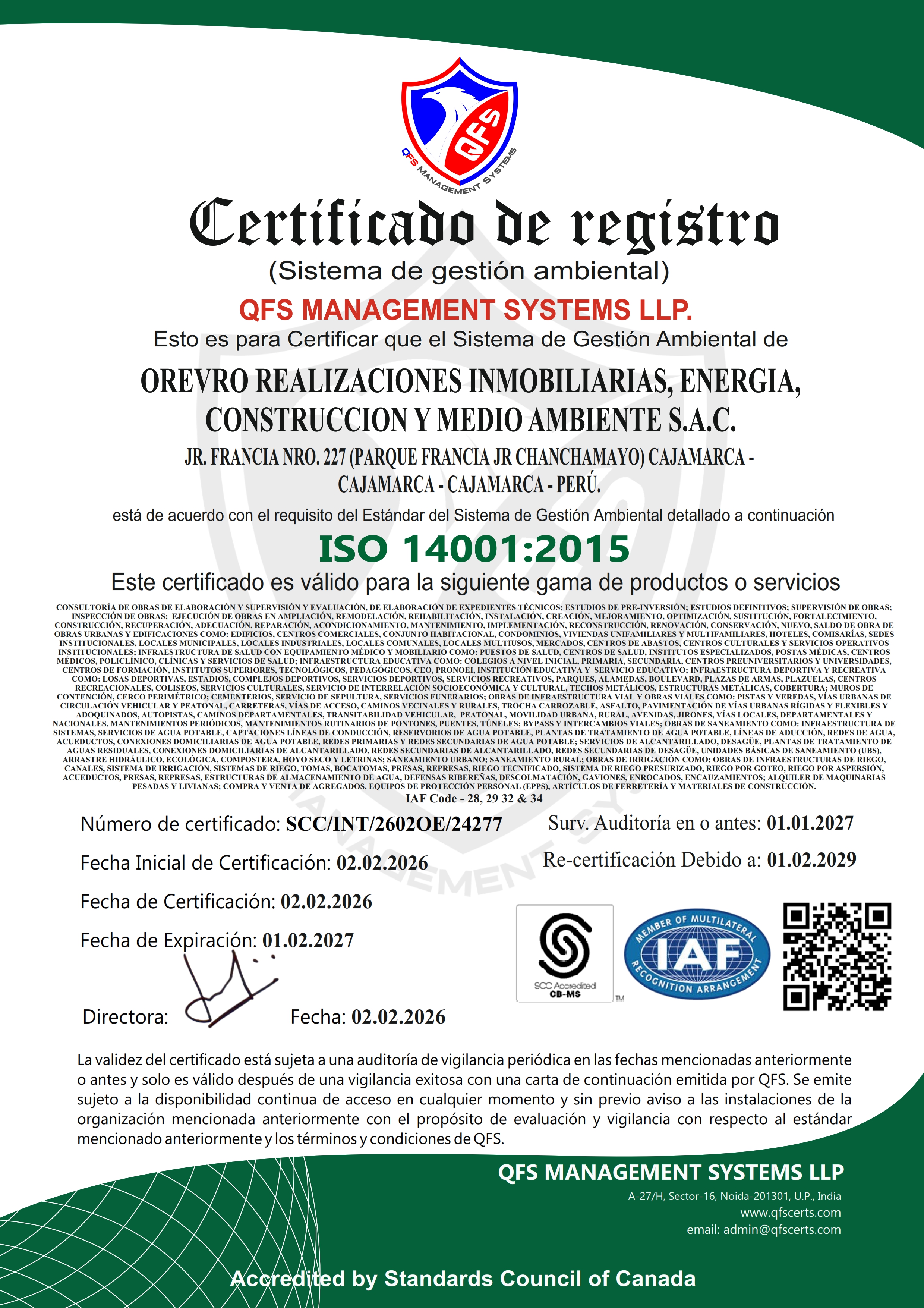 Certificado ISO 14001:2015