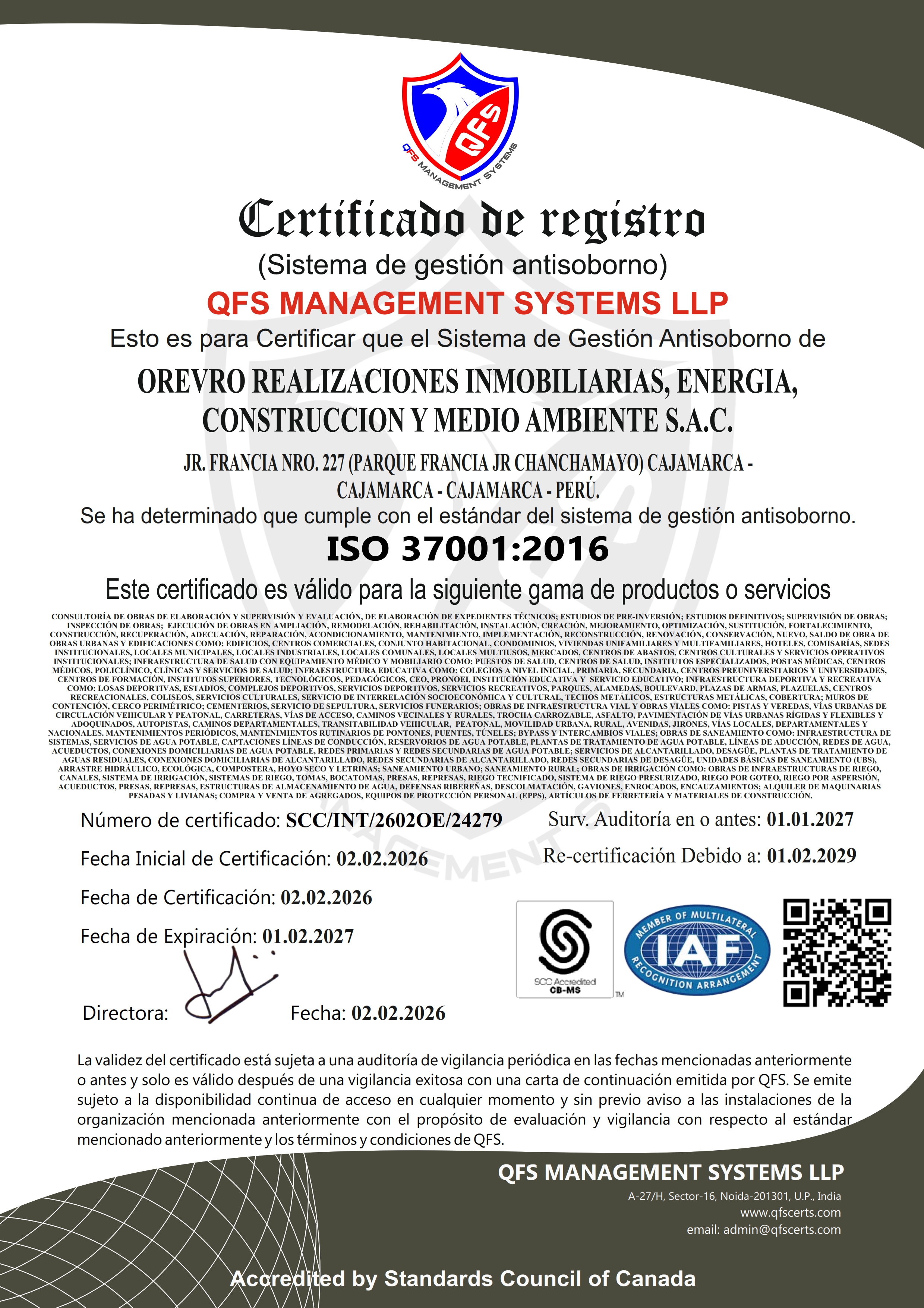 Certificado ISO 37001:2016