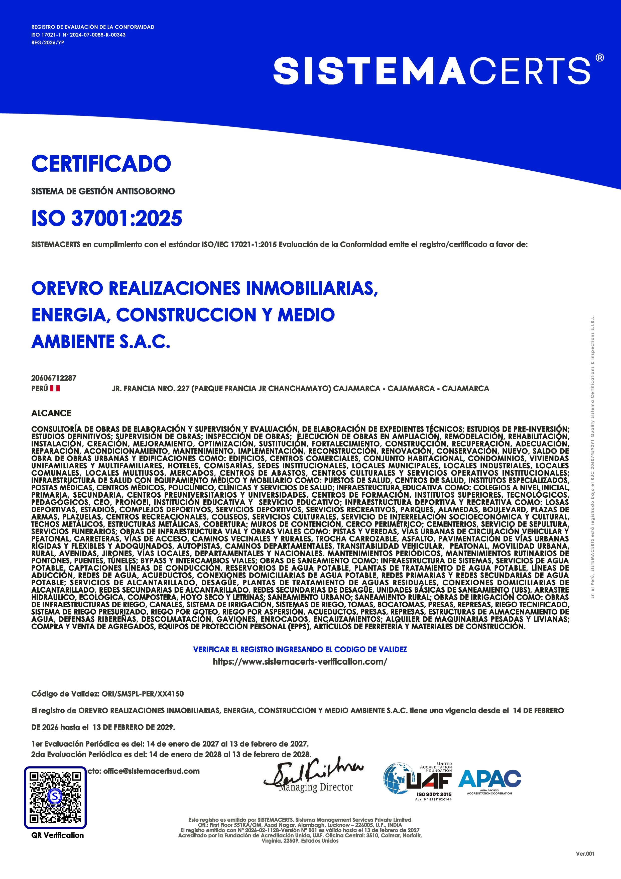 Certificado ISO 37001:2025
