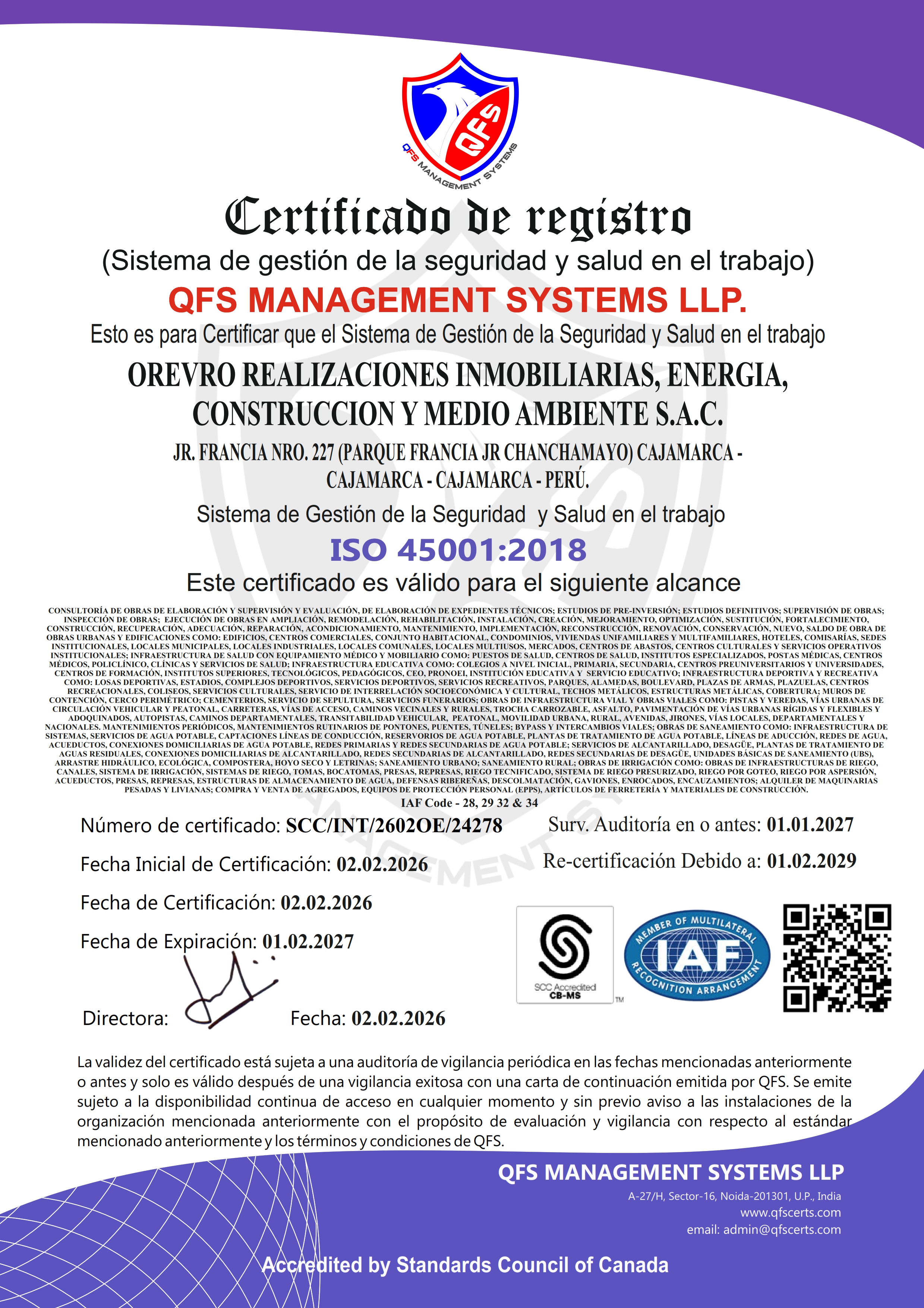 Certificado ISO 45001:2018