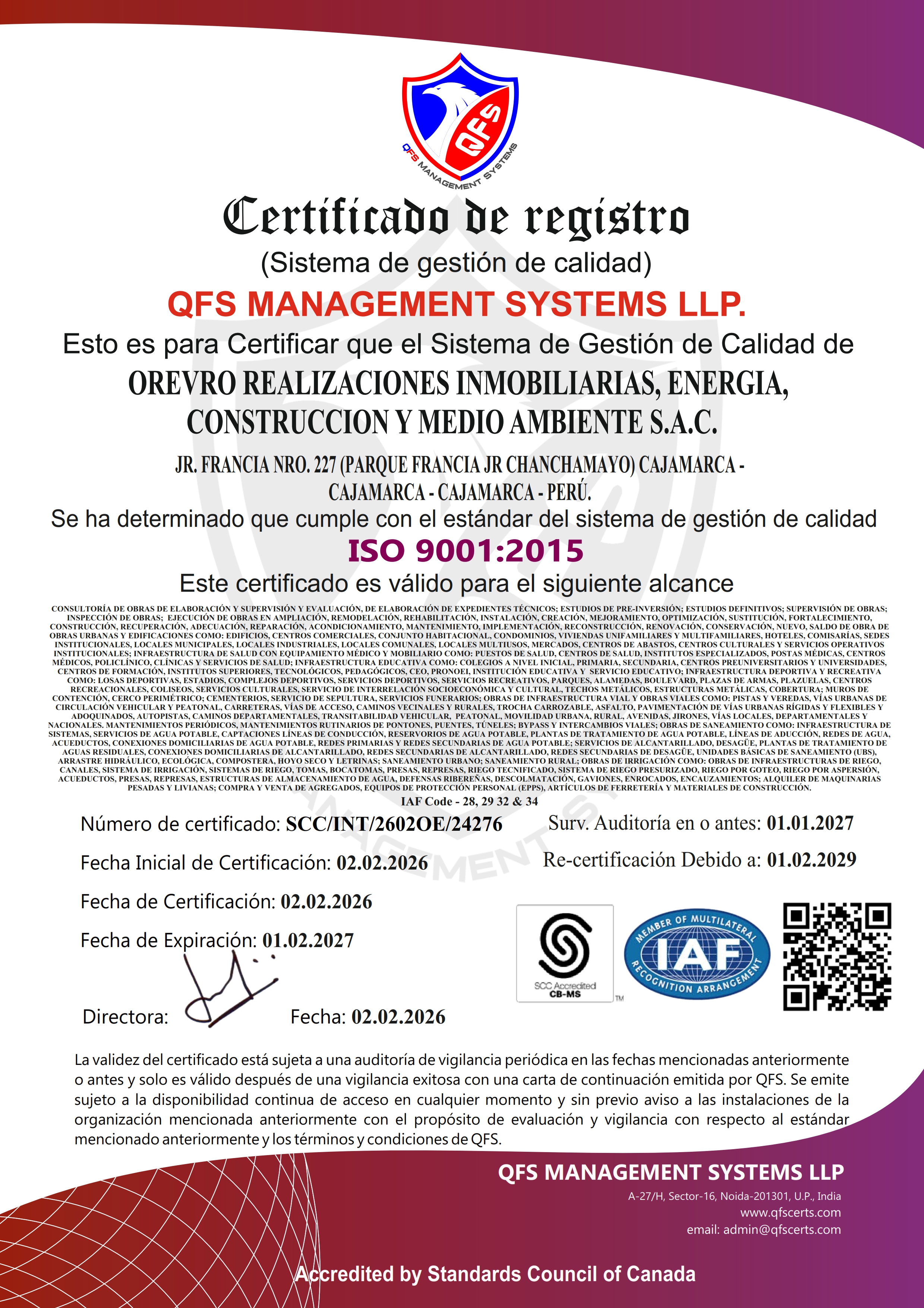 Certificado ISO 9001:2015